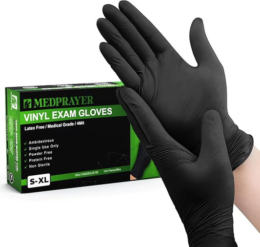 Vinyl Exam Gloves - Disposable & Powder Free Gloves for Hand Protection, Food Safe, Medical Use