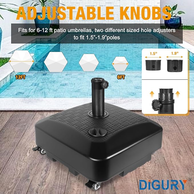 Umbrella Base Outdoor Patio Umbrella Stand with Wheels Fillable 125lb Heavy Duty Mobile Base Weighted Rolling Stand - Black