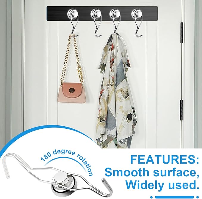 E BAVITE Swivel Swing Magnetic Hooks, 80lbs Heavy Duty Neodymium Magnet Hook with Epoxy Coating for Refrigerator, Cruise, BBQ Grill Tools etc, 2.66in in Length, Pack of 8
