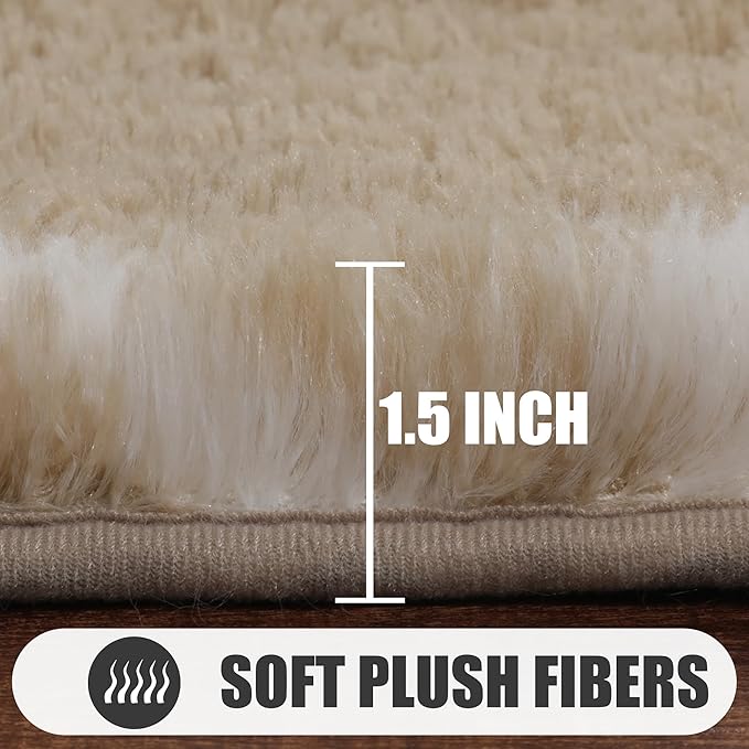 ONASAR Area Rugs for Bedroom Living Room, 4x6 Fluffy Beige and White Throw Rug, Geometric Soft Shaggy Fuzzy Plush Indoor Floor Carpet for Kids Teen Nursery Dorm Office Home Decor Aesthetic