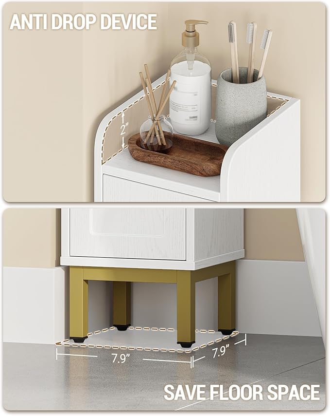 Slim Bathroom Storage Cabinet, Narrow Bathroom Organizers and Storage with 4 Adjustable Feet, Laundry Room Organization for Small Space, Kitchen, Living Room, 3 Doors White BC22313G