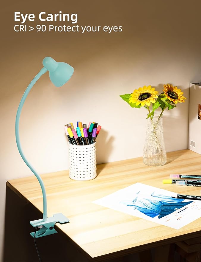 Clip on Reading Light for Bed 3 Color Modes, 10 Brightness Dimmable, Flexible Gooseneck Clip on Lamp, Eye Care Clip Light for Bed Headboard Desk Home Dorm Teal
