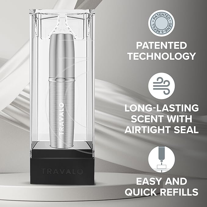LUX Perfume Atomizer Bundle - Leak-Proof and TSA Approved for Air Travel - Reusable, Easy Fill Mini Pump Sprayer - Lightweight, Brushed Polished Metal - Gold, Black, Silver - 3 Pack