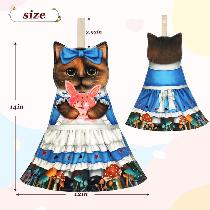PAT JUUMG Cat Hand Towels, Cute Decorative Hanging Face Towels for Bathroom Kitchen, Super Absorbent Soft, Cat Lovers Gifts for Women, Housewarming for People Who Love Cats