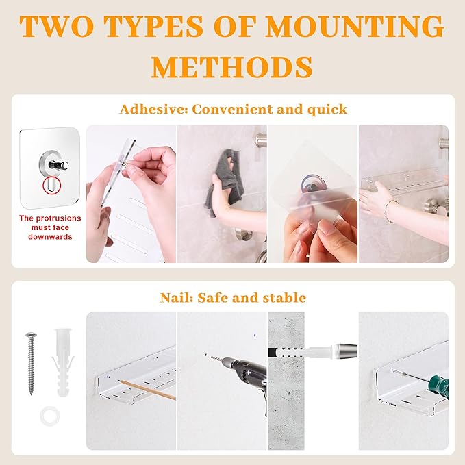 12 Pack Floating Shelves - Clear Acrylic/PET Wall Mounted Non-Drilling Storage Rack with Adhesive, Invisible Bathroom and Bedroom Shelves for Kitchen, Living Room, Clear Decoration