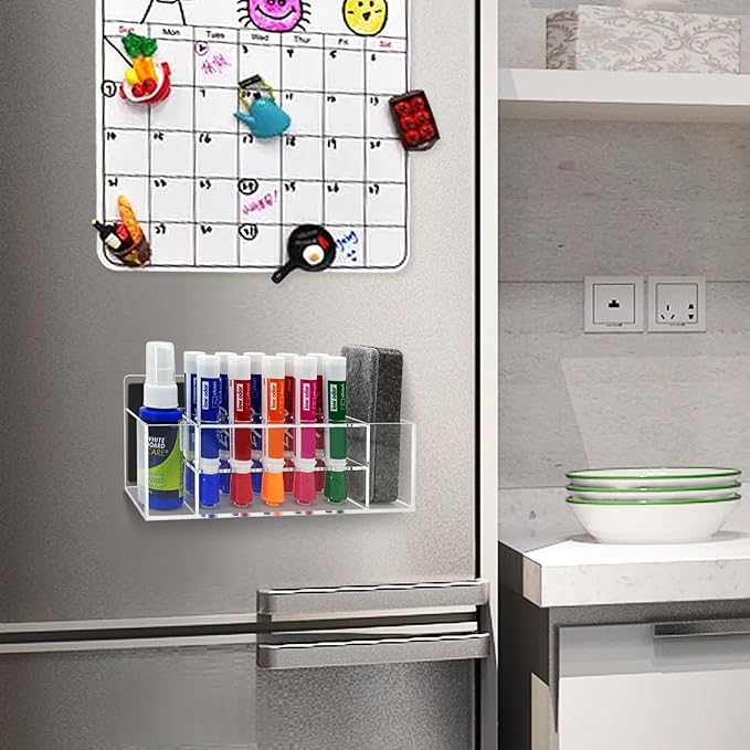 Acrylic Magnetic Dry Erase Marker Holder, 10 Slots Clear Magnetic Marker Pen Holder, Magnet Storage for Whiteboard Office, School, Home, Pen,Eraser,Cleaner Not Included, 2PCS
