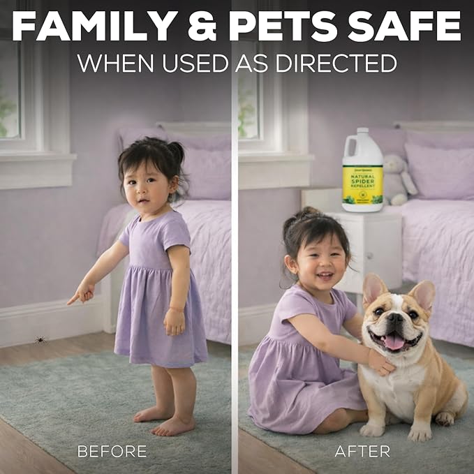 Natural Spider Repellent Spray – Indoor Spider Spray with Peppermint & Lavender, Family & Pet Friendly – Fresh Scent Spider Remover for Bedroom, Bathroom, Closets & Corners 128oz Ready to Use