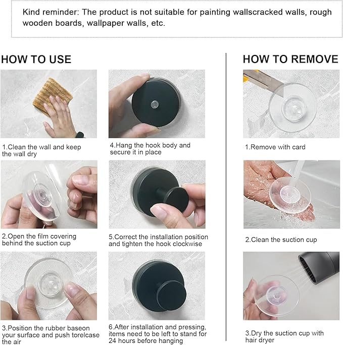 PMMASTO Suction Cup Hooks for Shower, Stainless Steel Bathroom Hooks to Hang Towels, Loofah, Coat, Bath Robe Hook Holder - Bathroom, Kitchen, Glass Door, Mirror, Tile (Black O Shape - 4 Pack)