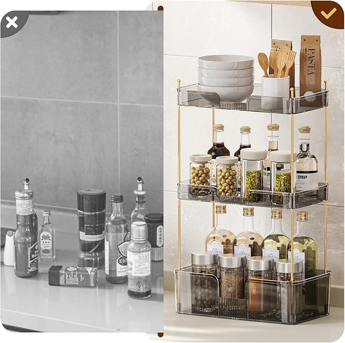 3 Tier Bathroom Organizer Countertop Makeup Perfume Tray Skincare Organizer for Bathroom Dresser Vanity (Grey)