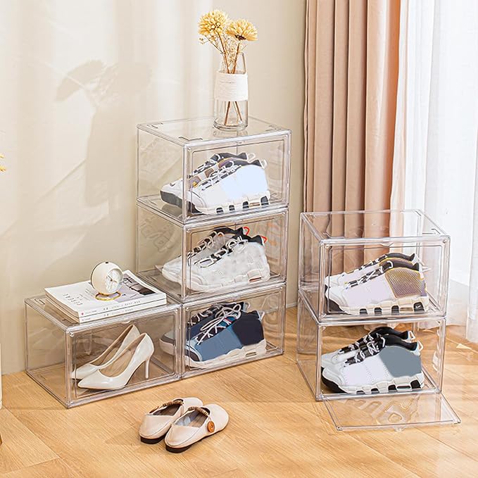 12 Pack Shoe Boxes,Acrylic Shoe Display Box,Stackable clear shoe box,Clear Plastic Stackable Sneaker Box,Shoe Containers,Shoe Case,Sneaker Storage,Fits Up to Size 14