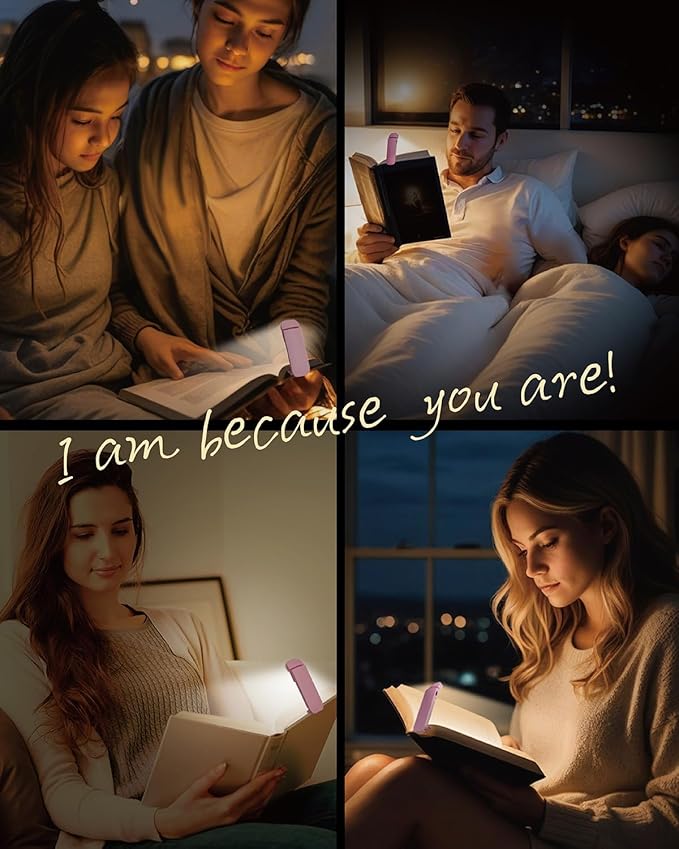 Book Reading Light, Rechargeable Clip on Booklight, Eye Caring 3 Color Temperatures & 5 Brightness Levels, Night Use for Bed, Long Lasting, Reading at Night in Bed, Pink