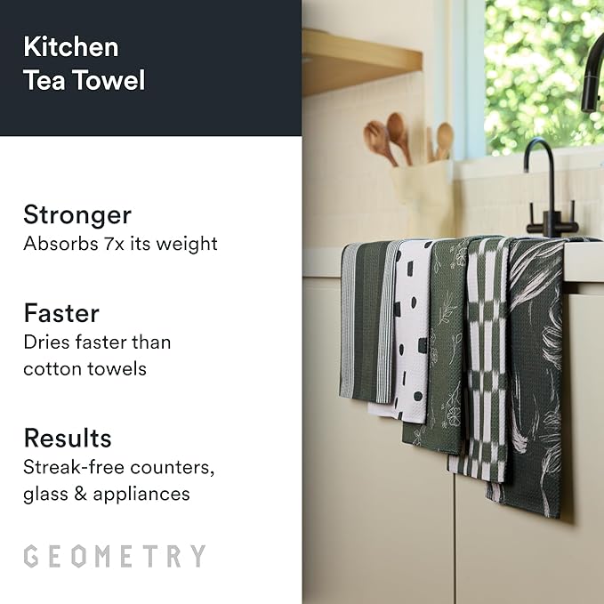 Kitchen Tea Towels - Quick Dry Microfiber Dish Towels for Kitchen - Meadow 18" x 30" - 5 Pack