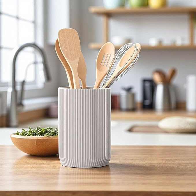 Minimalist Compatible with Kitchen Utensil Holder | Modern Ribbed Countertop Organizer | Elegant Eco Friendly Compatible with Handcrafted Compatible with Kitchen Decor