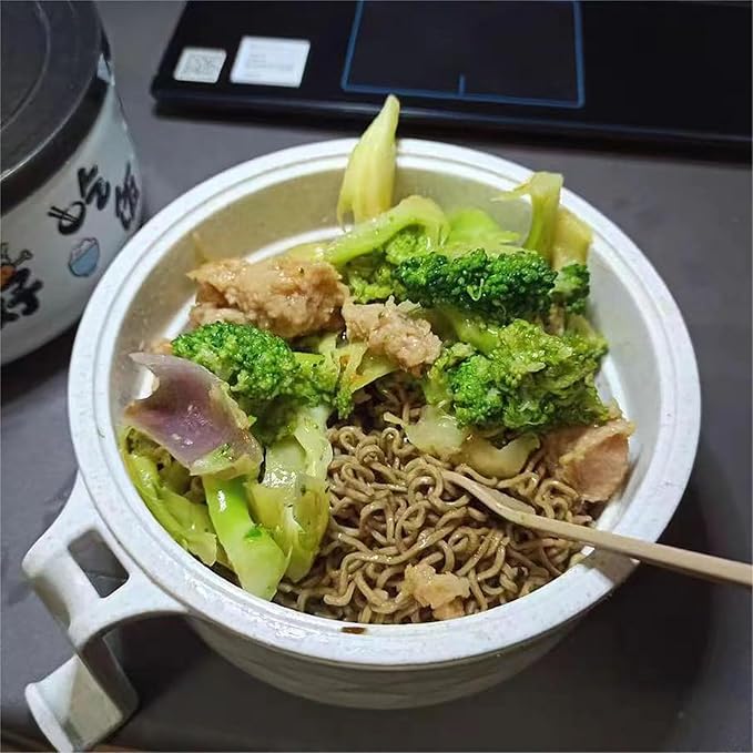 Microwave Ramen Bowl Cooker Set - Wheat Straw Instant Noodles Bowl with Handles, Ramen Noodle Cooker with Spoon Chopsticks Fork, College Dorm Room Apartment Essentials (Black+White)