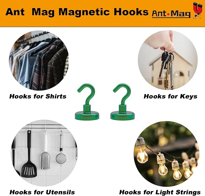 Ant Mag Strong Magnet Hooks 100lbs+ Pulling Force Neodymium Hooks Hangers Heavy Duty Used for Home Kitchen Refrigerator