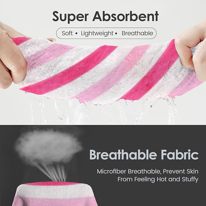 Microfiber Bath Towels Set of 4, Large Bathroom Towel for Adult, 30" x 60", Soft, Super Absorbent & Fast Drying, Use for Shower, Sauna, Sport, Fitness, Yoga, Cabana Stripe Pink