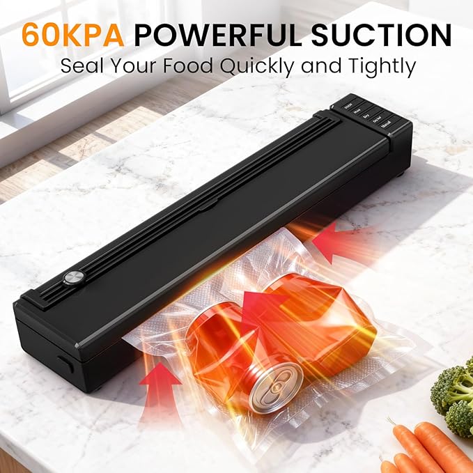olayks Vacuum Sealer Machine for Food, 60KPA Automatic Food Saver with Dry& Moist Modes, Compact Air Sealing Machine includes 10 Sealer Bags for Kitchen Storage, Meat, Meal Prep, Sous Vide