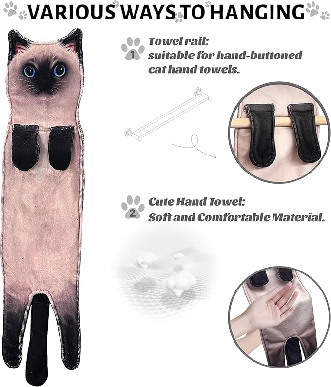 PAT JUUMG Funny Cat Hand Towels for Bathroom Kitchen Decor, Cute Decorative Hanging Face Towels, Super Absorbent Soft, Housewarming Gift, Cat Lovers Gifts for Women (PAT US-6 Pack-Towel)