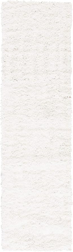 SAFAVIEH August Shag Collection Runner Rug - 2' x 7', White, Solid Design, Non-Shedding & Easy Care, 1.5-inch Thick Ideal for High Traffic Areas in Living Room, Bedroom (AUG200A)
