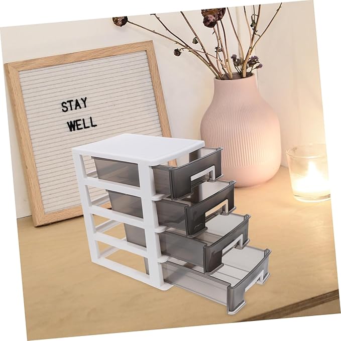 Cabilock Four-layer Plastic Drawer Storage Cabinet Portable Organizer Black Design for Desktop Multifunctional Space-saving Storage for Home and Office