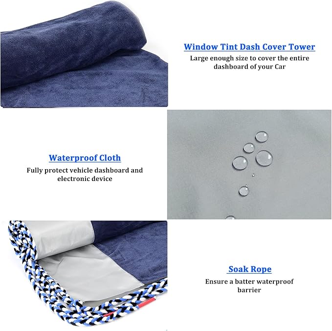 Window Tinting Dash Cover Protection,3 in 1 Super Absorbent Car Dashboard Towel Tool Soak Rope Waterproof Cloth Cover for Vehicle Windshield Dash Window Scratch Free Tint Tools