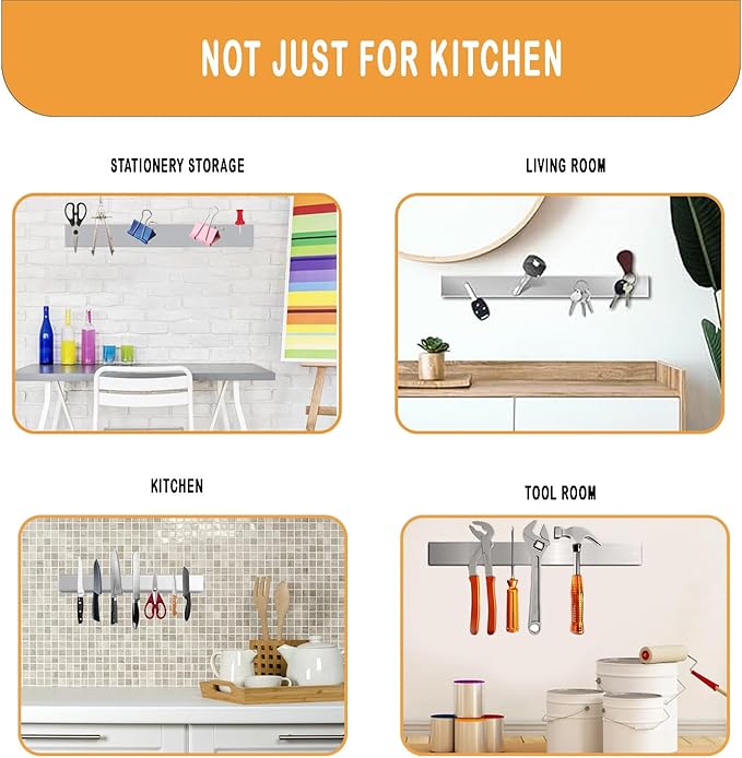 Stainless Steel Magnetic Knife Holder 12 Inch for wall,Multi-Purpose Functionality Adhesive Magnetic knife Strip as Office magnetic tool manager,kitchen Magnetic Tool Organizer.