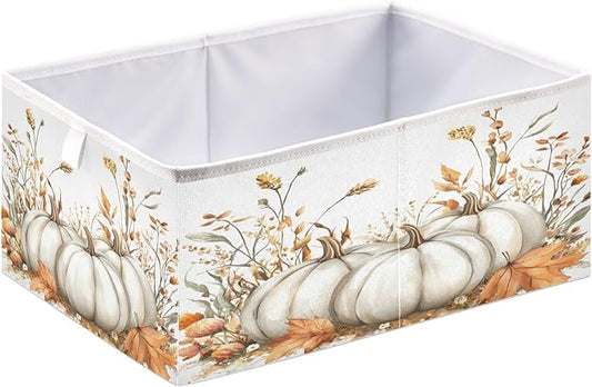 White Pumpkins and Fall Flowers Leaves Autumn Colors O Closet Organizers Storage Cubes Storage Bins Shelf Baskets Containers for Home Room Office,Rectangle