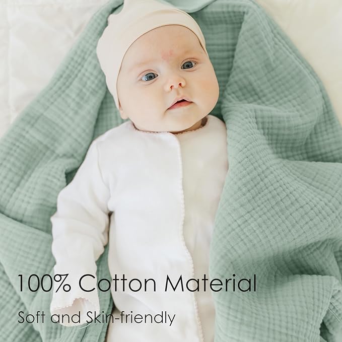 Muslin Baby Blanket for Boys and Girls, Neutral Cotton Crib Blanket for Newborn Infant Toddler - Soft and Breathable Baby Quilt (Green)