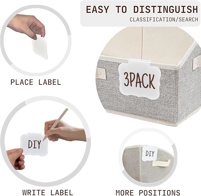 Closet Organizers and Storage Bins with Labels Clip, Large Trapezoid Storage Baskets for Shelves, 28L Foldable Fabric Clothing Organizer for Blankets, Towels and Toys, Honey Beige, 3-Pack