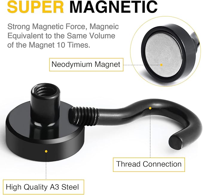 DIYMAG Magnetic Hooks, 30lbs+ Magnet Hook 2025 Cruise Cabin Ship Essentials Heavy Duty Strong Magnets Refrigerator Fridge Hanging for Classroom Beach Vacation Kitchen Grills Home Black 60 Pack