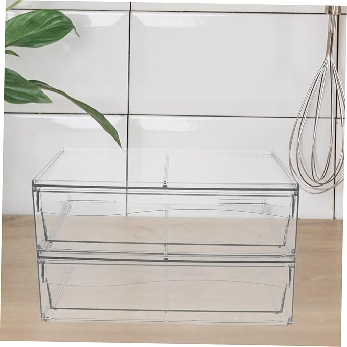 Happyyami 2pcs Detachable Acrylic with Drawer Stackable Desktop Organizer for Makeup and Bathroom Storage Acrylic Storage Bins for Easy Access and Organization
