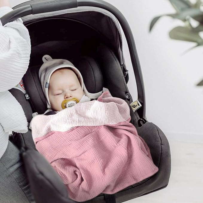 lulumoon Muslin Baby Blanket for Newborns: Lightweight Cotton Crib Blanket Neutral - Soft Lightweight for Stroller & Daycare 36"x40"(Pink)