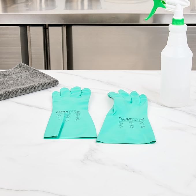 Nitrile Gloves 10 Count 15 mil Chemical Resistant Gloves Abrasion-Resistant Kitchen Cleaning Latex-Free Green