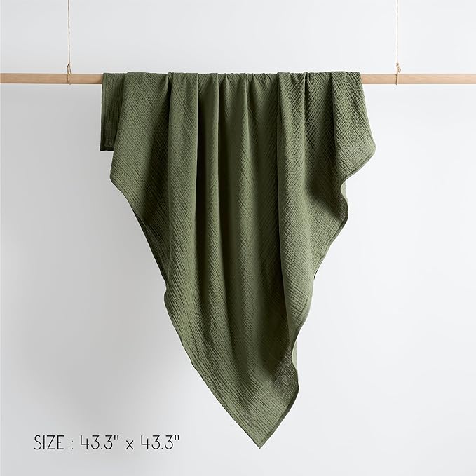 Meracorallo Muslin Swaddle Blanket, 100% Cotton Receiving Blanket Soft and Breathable Swaddle Wrap for Baby Boys and Girls, Olive Green