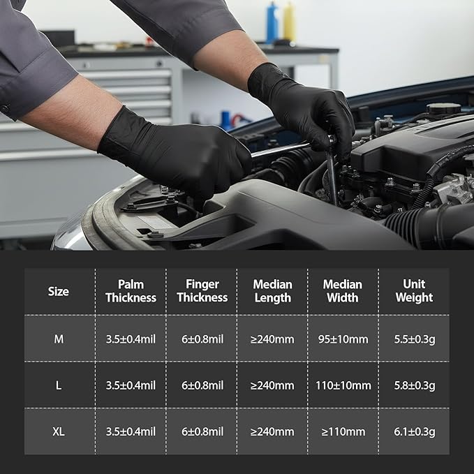 Black Nitrile Gloves HEAVY DUTY 6 mil Disposable Chemical Resistant Latex & Powder Free,Food, Mechanic,Cleaning Gloves