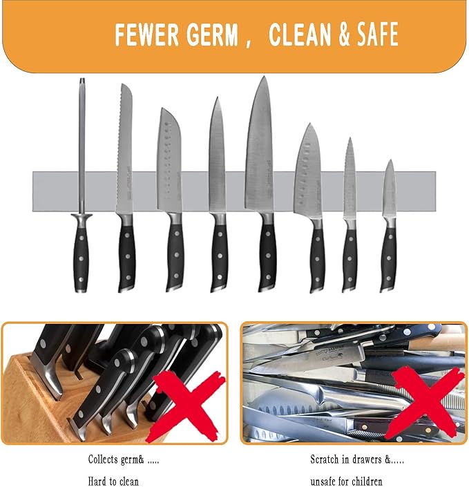Stainless Steel Magnetic Knife Holder 12 Inch for wall,Multi-Purpose Functionality Adhesive Magnetic knife Strip as Office magnetic tool manager,kitchen Magnetic Tool Organizer.