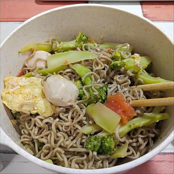 Microwave Ramen Bowl Cooker Set - Wheat Straw Instant Noodles Bowl with Handles, Ramen Noodle Cooker with Spoon Chopsticks Fork, College Dorm Room Apartment Essentials (Black+White)