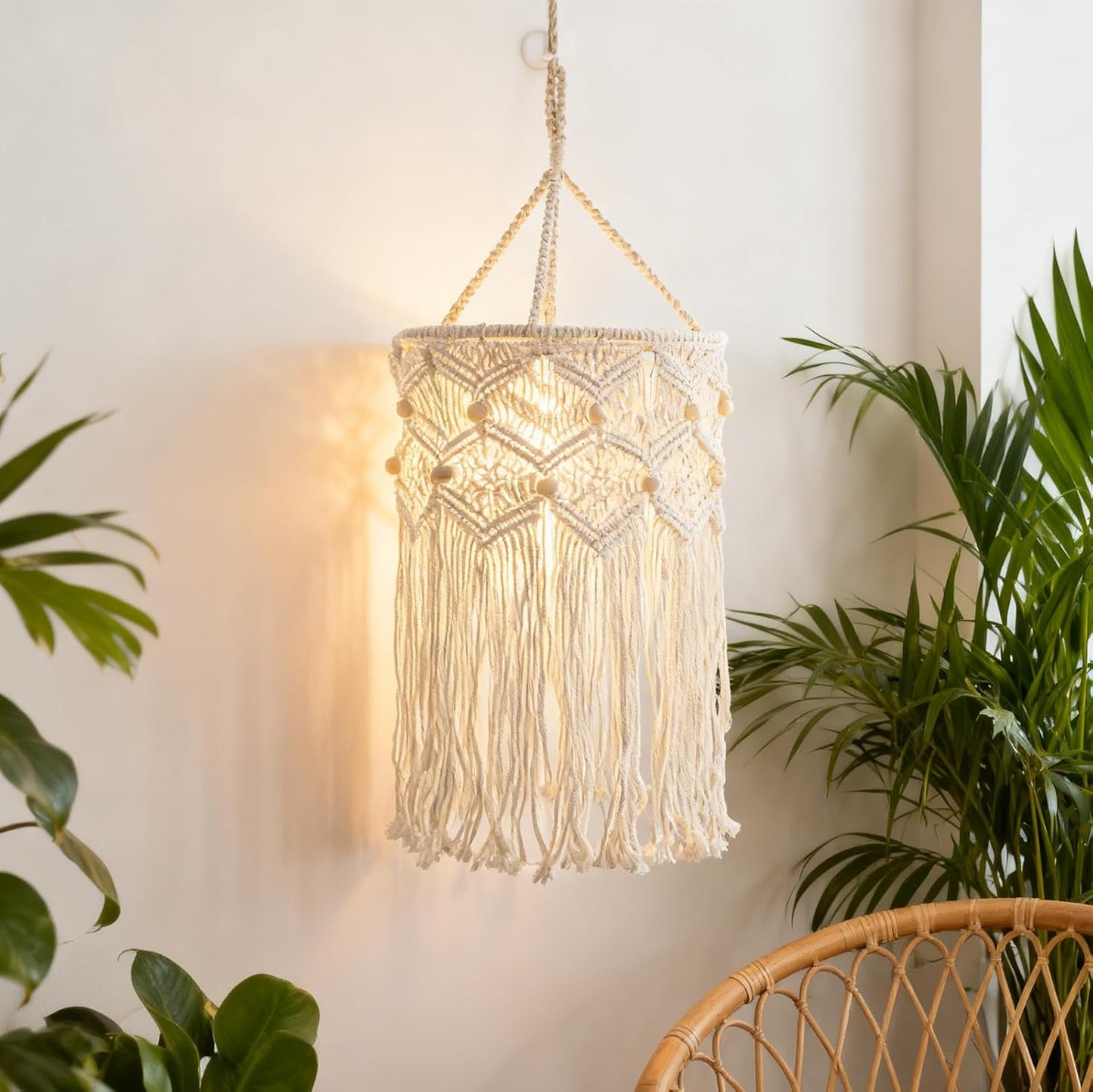 Handcrafted Boho Cotton Lamp Shade with Tassels (Bulb Not Included)