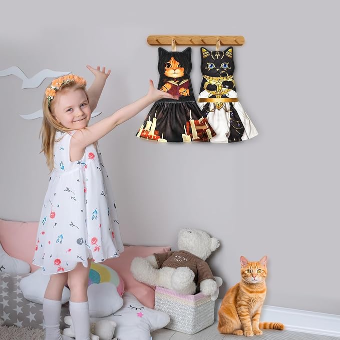 PAT JUUMG Cat Hand Towels, Cute Decorative Hanging Face Towels for Bathroom Kitchen, Super Absorbent Soft, Cat Lovers Gifts for Women, Housewarming for People Who Love Cats