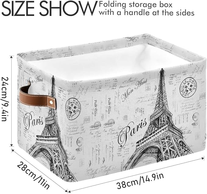 Storage Basket Paris Eiffel TowerStorage Bin Cube with Handles Foldable Storage Baskets for Shelves Living Room Home Decor 2PCS