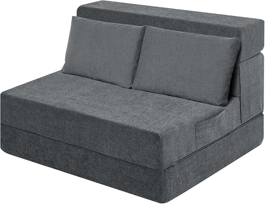 Folding Sofa Bed Chair with Pillow,Convertible Fold Out Chair Bed Sleeper,Foam Floor Mattress, Foldable Futon Couch Bed for Living Room/Dorm/Guest/Office (Grey, Twin XL)