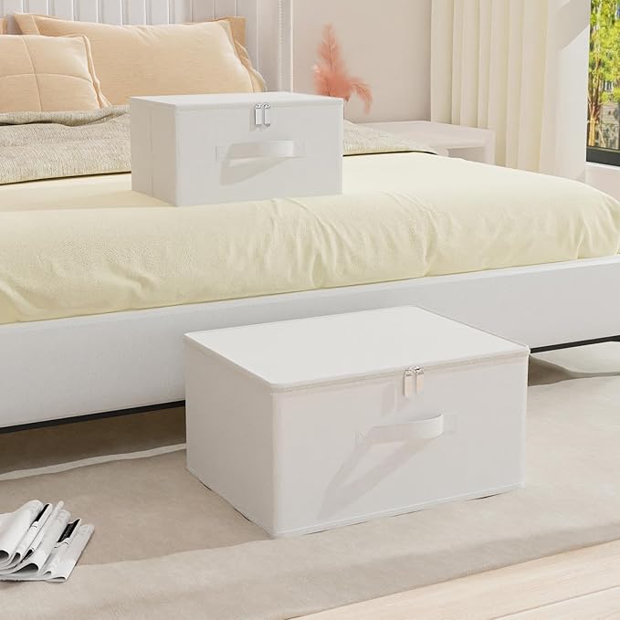 Storage Bins with Zipper, Cube Organizer Basket with Lid, Collapsible Stackable Closet Boxes, for Home and Bedroom, 1 Pack, White, 11.8 x 7.9 x 6.3 In, XSNY16WS-1