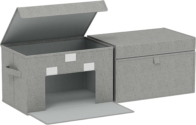 Storage Boxes with Flip Cover, Foldable Bin for Clothes, Cubes with Handles, Decorative Linen Baskets for Home, Bedroom, Closet, 15x9.8x9.8in, Grey, 2 Pack