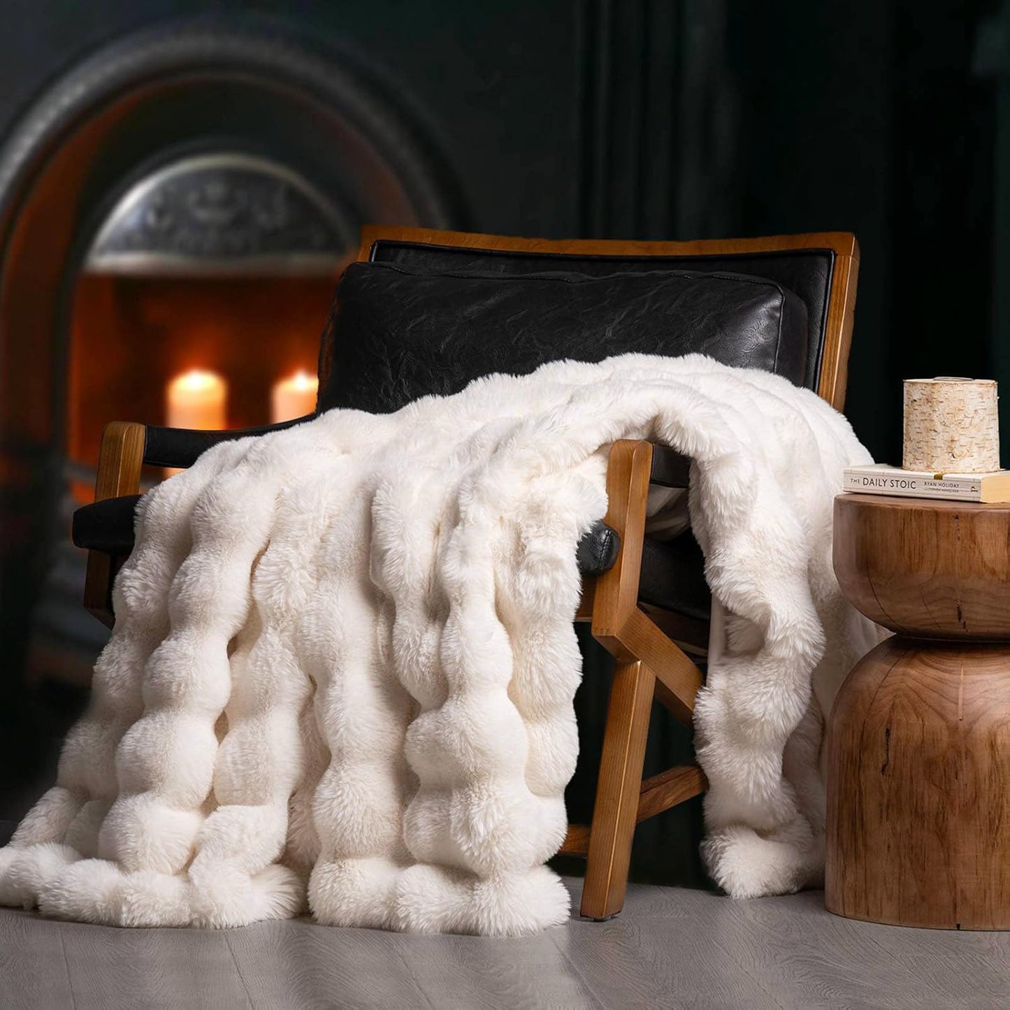 EverGrace Ultra Soft Luxury Fluffy Faux Rabbit Fur Throw Blanket, Thick Warm Bubble Throw for Bed, Cozy Plush Reversible Blankets for Couch, Chair, Sofa, Ivory White, 50x60 Inches