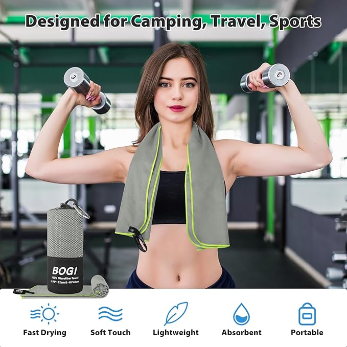 Microfiber Travel Sports Towel-Quick Dry Towel, Soft Lightweight Microfiber Camping Towel Absorbent Compact Travel Towel for Camping Gym Beach Yoga Swimming Backpacking (S:16''x32'',2Pcs-Grey)