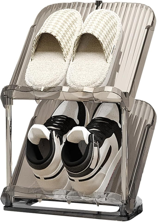 YYW Narrow Shoe Rack Vertical Shoes Rack for Entryway Corner Shoe Storage Organizer for Small Spaces Transparently Tall Slim Shoe Shelf for Front Door Entrance Living Room Grey 2 Layers