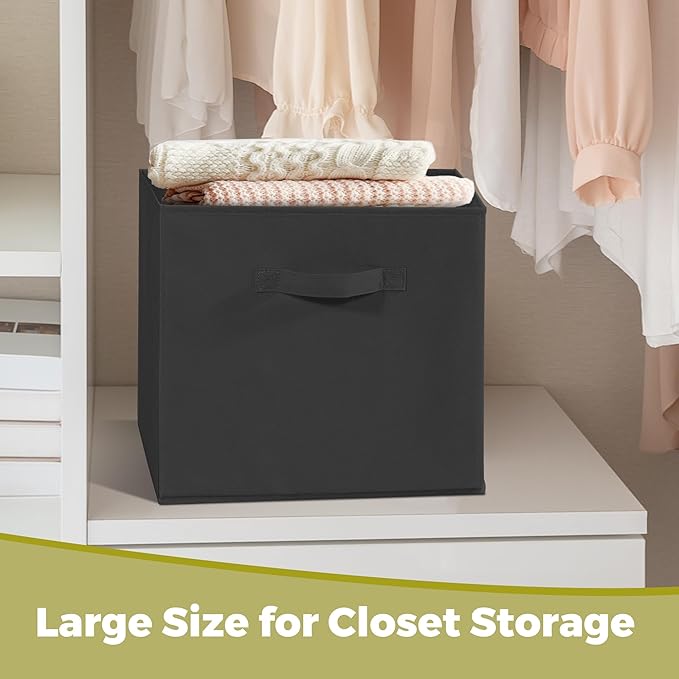 11x11 Storage Bins, Set of 8 Storage Cubes, Collapsible Cube Storage Box, Fabric Closet Organizers with Handles for Home, Office, Closet Shelf Cabinet, Bookcase, Black