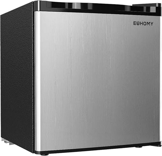 EUHOMY 1.7 Cu.Ft Mini Fridge with Freezer, Reversible Single Door Compact Refrigerator, Adjustable Thermostat, Energy Saving, Mini Fridge for Bedroom, Office, Dorm, Silver