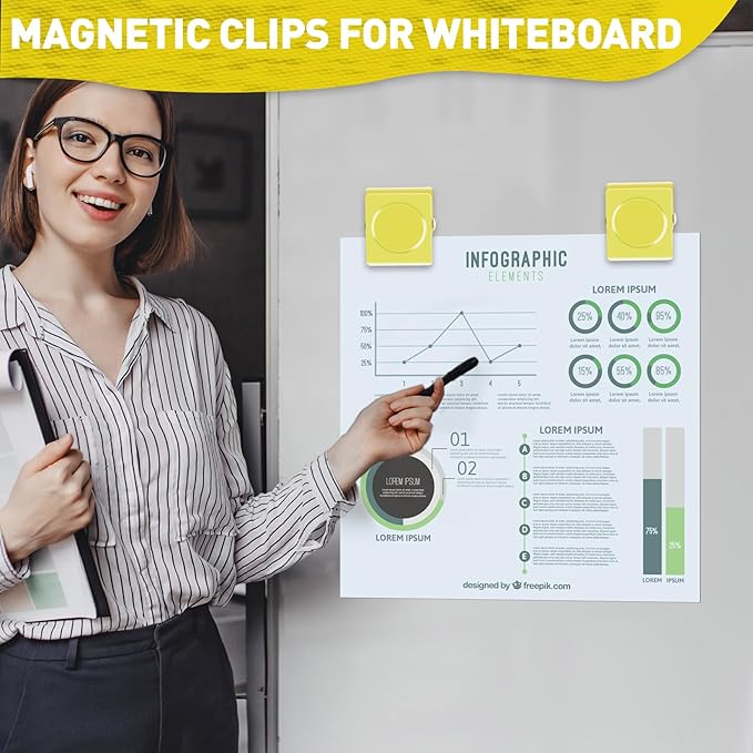 Grtard Strong Magnetic Clips, 2.2 Inch Extra Large Magnetic Clips Heavy Duty, 4Pack Magnet Clip for Fridge, Clip Magnets for Refrigerator, Whiteboard, Classroom, Kitchen, Office Organizer (Yellow)
