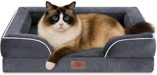Comfort Expression Orthopedic Dog Bed for Small Dogs 20x14 Inch, Waterproof Supportive Egg Crate Foam Small Pet Bed with Removable Bolsters, Dog Couch with Washable Cover & Non-Slip Bottom, Dark Grey